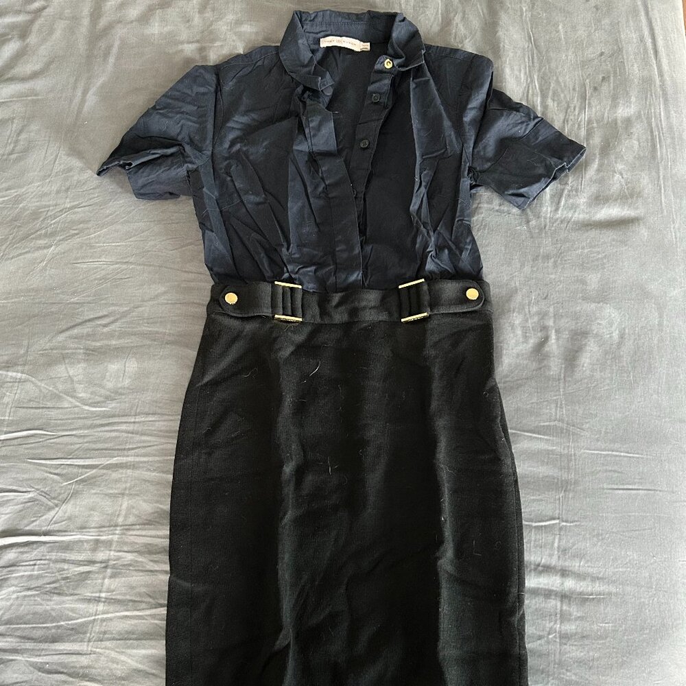 Tory Burch Blue & Black Button Up Bodycon Dress